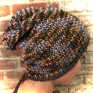 Espresso Latte flips to Mocha Brown Slouchy Beanie, Yarn Bomb, Reversible, Handmade, Y2K, skull cap, Grunge, Festival Beanie, Rave, 90s