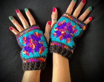 Crochet Granny Square Arm Warmers: Handmade Fingerless Gloves
