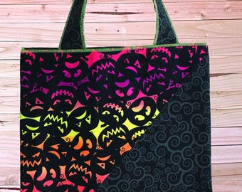 Shoulder Bag, Halloween Bag, Jack O Lantern, Reusable, Sustainable, Market Bag, Unique & Unusual, Halloween Tote, Record Bag, Canvas Tote,