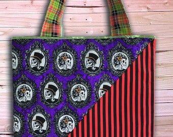 Shoulder Bag, Mr and Mrs Bones Bag, Halloween Bag, Canvas Tote, Cotton Bag, Halloween Tote, Goth Style Bag
