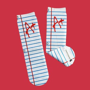 Calcetines de estudiante con la calificación A, idea para combinar en grupo, fotos familiares, tallas de niño a adulto, accesorios para la vuelta al cole, papel para cuaderno, sala de estudio