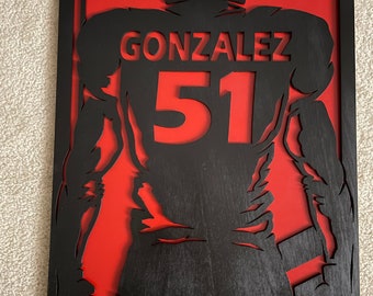 Personalized football sign, custom wood football wall hanging, sports sign with name and number