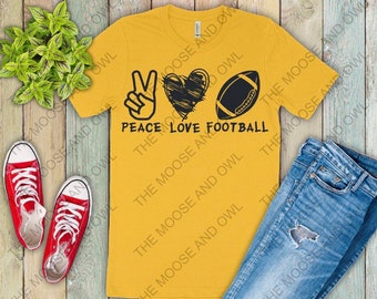 Peace Love Football puff print shirt, football shirt, game day tshirt, football fan tshirt, mom football shirt