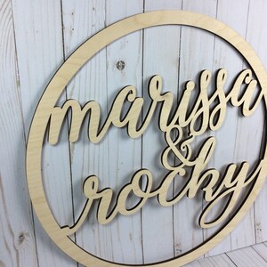 Circle name sign / personalized wedding sign / couple name sign / wood bride and groom sign / reception decor image 6