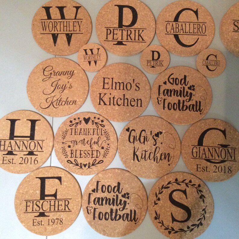 Cork Trivet With Coasters Personalized Cork Trivet Set of 4 Etsy