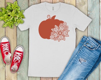 Fall pumpkin shirt, floral pumpkin shirt for ladies, simple elegant fall shirt, fall fashion shirt