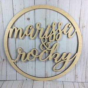 Circle name sign / wedding sign / couple sign / wood bride and groom sign