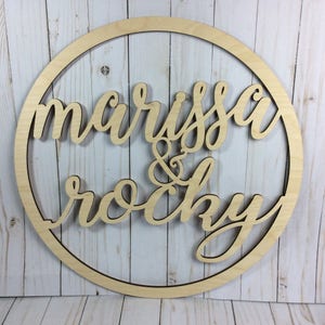 Circle name sign / personalized wedding sign / couple name sign / wood bride and groom sign / reception decor image 2