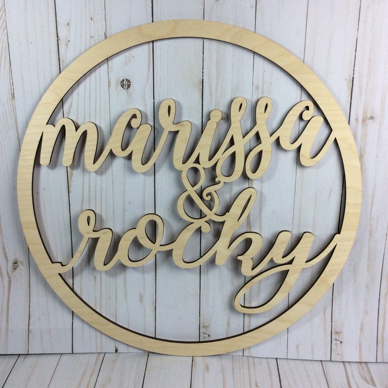 Circle name sign / personalized wedding sign / couple name sign / wood bride and groom sign / reception decor image 2