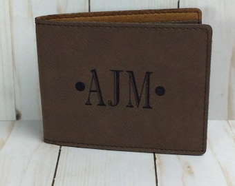 Personalized mens wallet, bifold leatherette wallet, fathers day gift, laser engraved wallet, monogrammed wallet, graduation gift, groomsman