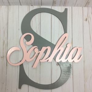 Large initial with name sign, wood name sign, nursery name sign, personalized door hanger, custom wall decor, teen room decor