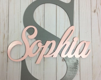 Large initial with name sign, wood name sign, nursery name sign, personalized door hanger, custom wall decor, teen room decor