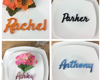 Wedding place cards, name place setting, acrylic place cards, color place cards, calligraphy names, wedding table decor