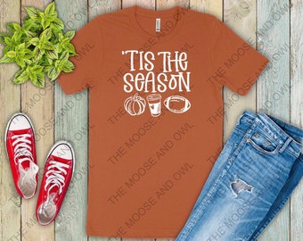 Tis the season shirt, fall tshirt, pumpkin coffee football tshirt, pumpkin spice tshirt, thanksgiving shirt
