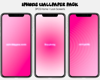 May include: Three pink iPhone wallpapers with motivational quotes. The first wallpaper has the text "you're doing great, sweetie." The second wallpaper has the text "Keep glowing." The third wallpaper has the text "you've got this."