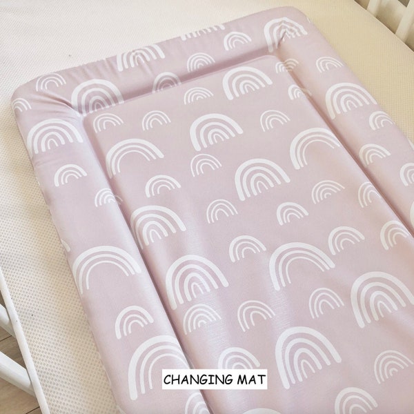 Matelas à langer, ROSE BÉBÉ - Tapis à langer arc-en-ciel, décoration arc-en-ciel, matelas à langer, décoration de chambre d'enfant, chambre d'enfant monochrome, tapis arc-en-ciel