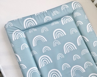 Baby Changing Mat - Blue Rainbows, Nappy Changing Mat, Waterproof Mat, Baby Gift, Wedge Changing Mat, Rainbow Nursery Decor, Boys Decor