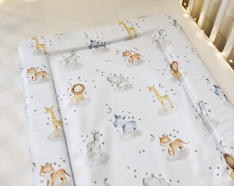 Baby Changing Mat - Cute Safari Animals, Nappy Changing Mat, Waterproof Mat, Baby Gift, Wedge Changing Mat, Safari Animals Nursery Decor