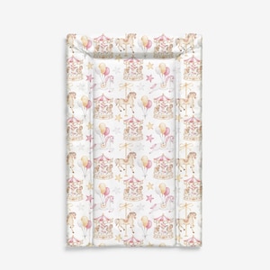 Vintage Pink Carousel Baby Changing Mat, Waterproof Changing Mat, Pink Nursery Decor, Wedge Mat, Travel Mat, Moses Basket Mat