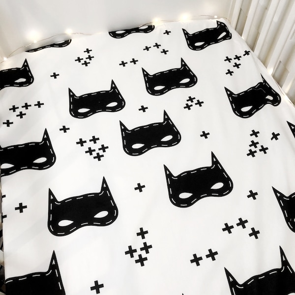 Batmask superhero Duvet Cover Set, superhero bedding, bat decor, Children's Room Decor, Cotbed sheet, baby bedding, Single bat bedding