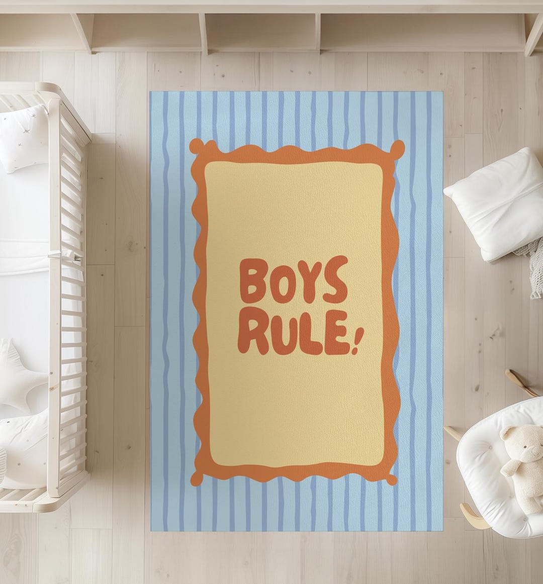 Boys Rule! Stripe Wavy Rug Blue, Girls Rule! Pink, Carpet, Kids Decor ...