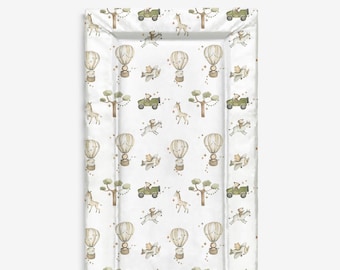 Cambiador de bebé - Globos aerostáticos con animales de safari, Cambiador impermeable, Regalo para bebé, Cambiador con cuña, Guardería safari