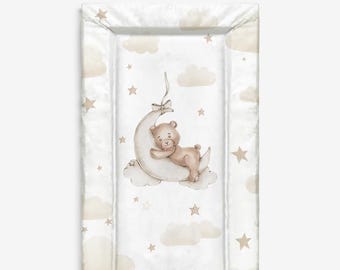Baby Changing Mat - Beige Bear on Clouds, Nappy Changing Mat, Waterproof Mat, Baby Gift, Wedge Changing Mat, Bear Nursery Decor, Unisex