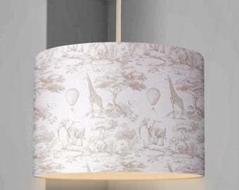 LAMPSHADE - Nursery Chinoiserie Toile de Jouy Safari - BEIGE, Lampshade or Table lampshade - Childrens Room Lampshade - Round Lampshade