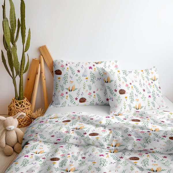 Woodland nursery Duvet Cover set, Foxes and Rabbits, Woodland bedding, Woodland decor, Children's Room Decor, bedding, Double, Animal decor