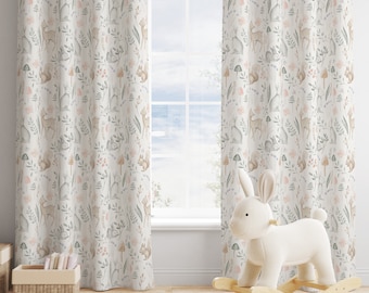 Sketch Woodland Animal Curtains, Nursery Curtains Blackout or Non Blackout, Curtains with Eyelets, Pencil Pleat or Rod Pocket, Woodland