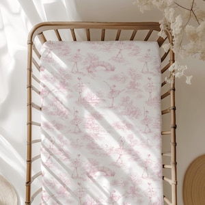 Chinoiserie Toile de Jouy BALLERINA - Rosa, Biancheria da letto, Copripiumini, Lenzuola con angoli, Tema safari con mongolfiera, Biancheria da letto per bambini