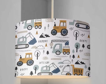 LAMPSHADE - Nursery Trucks and Diggers, Lampshade or Table lampshade - Childrens Room Lampshade - Round Lampshade