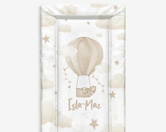 Baby Changing Mat - Personalised Hot Air Balloon - Beige, Nappy Changing Mat, Waterproof Mat, Baby Gift, Wedge Changing Mat, Nursery Decor