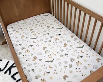 Little Doodle Safari, Beddengoed, Dekbedovertrekken, Hoeslakens, Safari Giraffe Leeuw Regenbogen, Kinderbeddengoed