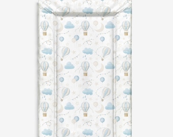 Changing Mat - Multiple Hot Air Balloons BLUE + CLOUDS, Nappy Changing Mat, Waterproof Mat, Baby Gift, Wedge Changing Mat, Neutral Nursery