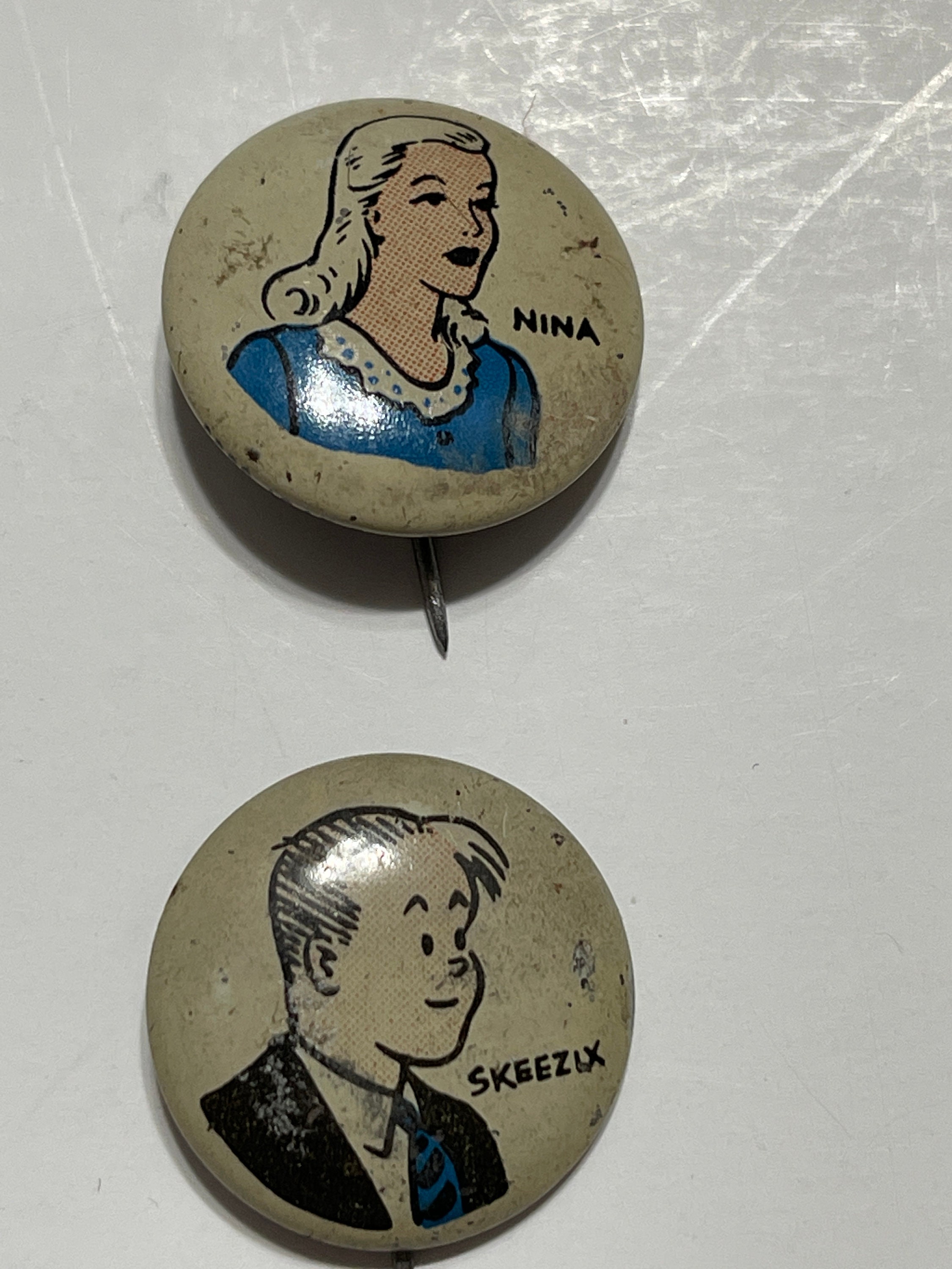 Vintage Kelloggs Pep Pins Set of 4, 1945. Maggie, Nina, Skeezix and