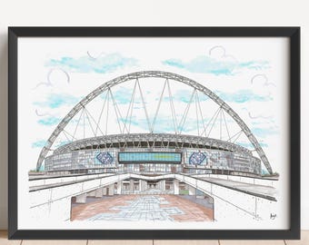 Wembley Stadium, England, London, FA, Football Art, Soccer, International Football,  Print, man cave,. Three Lions, Wall Art, Home Decor