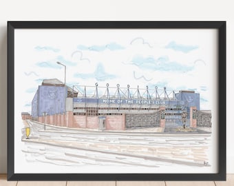 Goodison Park Art Print: Everton FC Stadium, Liverpool - Hand-Drawn Football Poster