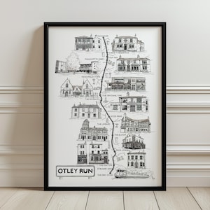Otley Run Pub Crawl Art Print: Leeds, Headingley, West Yorkshire