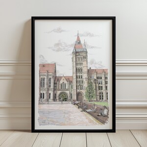 Whitworth Hall, University of Manchester, Art Print Poster, Manchester Student, Graduation Gift, Uni Architecture, Wall Art, Home Decor