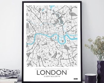 London City Map Print - Capital of England -  City Map wall art - Travel Art - Poster - Print - Map of London - Map Print - Street Map Art