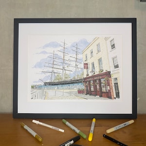 Cutty Sark, Museo Real de Greenwich, Pub Gipsy Moth, Greenwich, Londres, Monumento de la ciudad, Póster impreso, Decoración del hogar, Arte mural, Museo