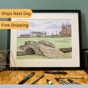 St. Andrews-golfbaan, British Open Golf, golffans, Swilcan Bridge, Schotland, golfprint, golfposter, Lynx Golf, kunst aan de muur, woondecoratie
