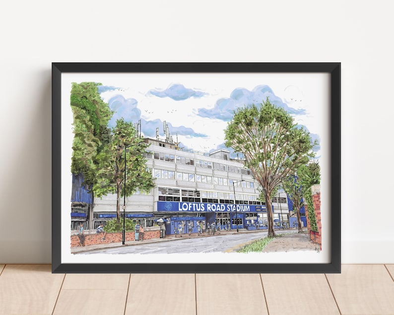 Stampa Artistica A3 GroundDesigns: Queens Park Rangers FC, Stadio Loftus Road, Regalo Ufficiale Per Tifosi Di Calcio