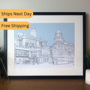 Hyde Park, Università di Leeds, Monumenti della città, Skyline, Arte, Regalo di laurea, Stampa, Poster, Studente di Leeds, Disegno a tratteggio, Università di Leeds