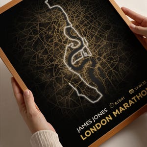Impression personnalisée de carte du marathon de Londres, cadeau personnalisé pour le coureur avec nom, date et heure, art mural cadeau marathon de Londres