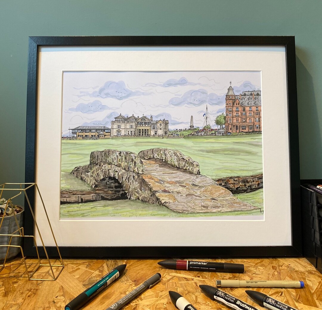 Framed St Andrews Golf Print, Swilcan Bridge Artwork, British Open Golf ...