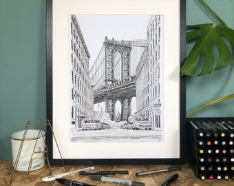 Manhattan Bridge - New York - Brooklyn - NYC  - Art - Manhattan - Print - Poster - Travel Art - Architecture - Bridge - Dumbo