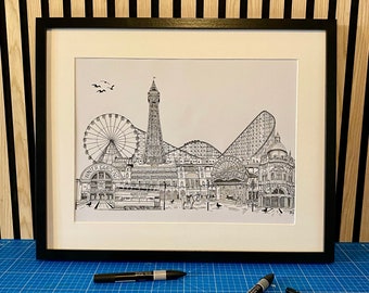 Blackpool landmarks - Cityscape - Lancashire -Pleasure Beach - Blackpool Tower - Art - Print - Home Decor- Travel Art