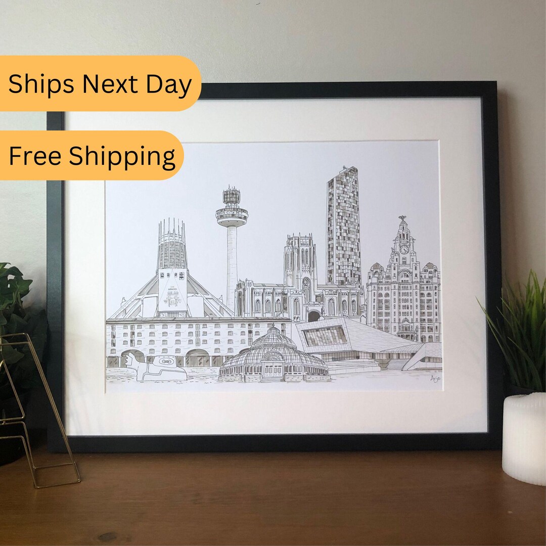 Liverpool City Landmarks, Cityscape, Skyline, Art, High Quality Print ...